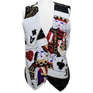 Poker Blackjack Sequin Beaded Playing Card Vest
